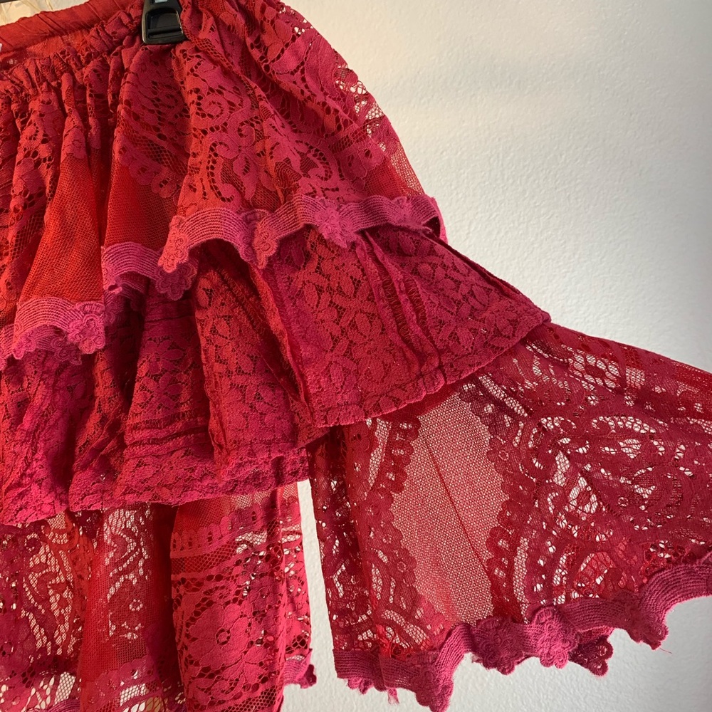 Pink lace off shoulder trop - size M bell sleeves